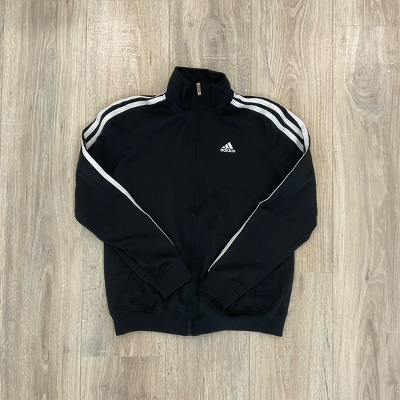Kid’s Adidas Black Track Jacket/Sweater with White Stripes - Picture 1 of 2